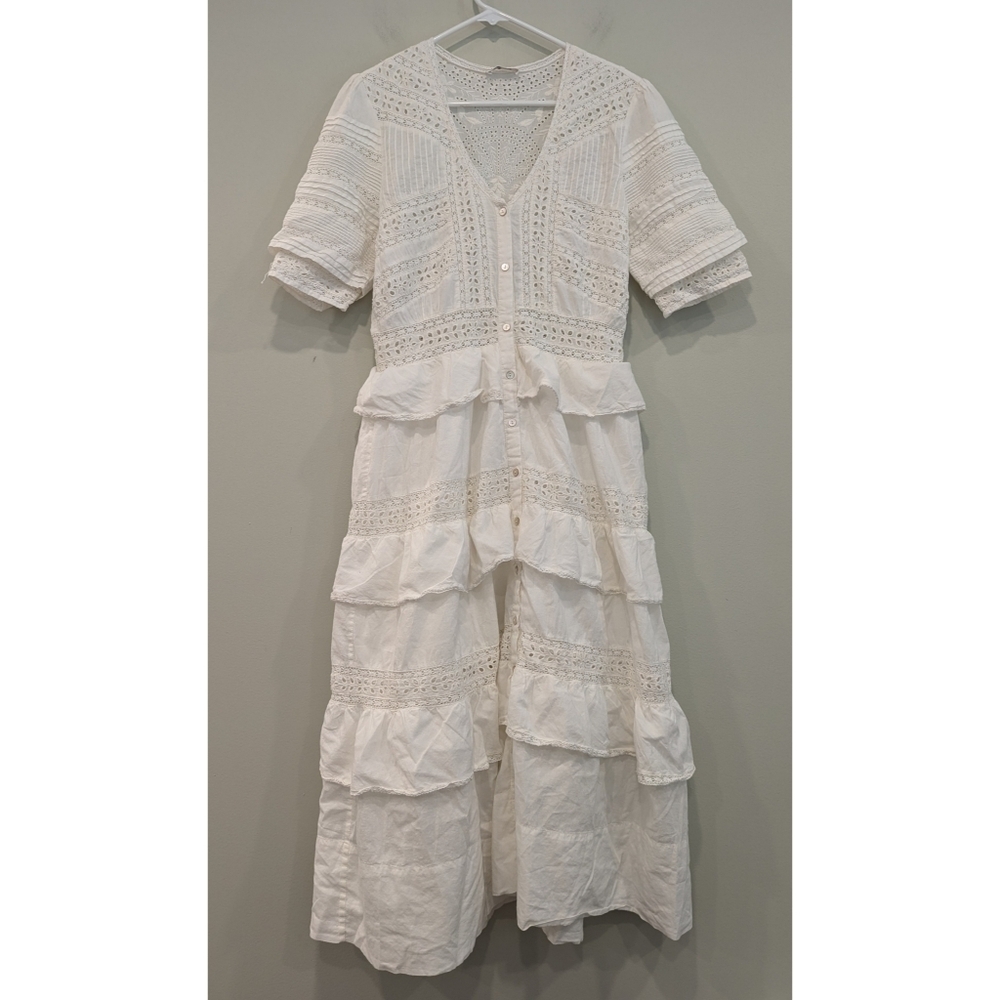 LoveShackFancy Rebecca Eyelet Embroidered Dress in Antique White Size Large